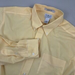 LL Bean Mens Long Sleeve Button Down Dress Shirt Yellow/White Wrinkle‎ Free - L